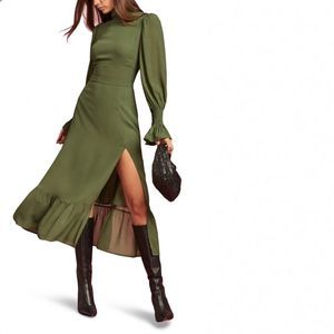 Reformation Galena Dress Moss Green High Neck-NWOT